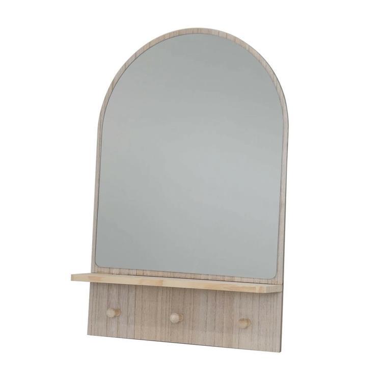 【WEB限定】 棚付き ウッド ウォールミラー　40cm×60cm　アーチ型　ナチュラル