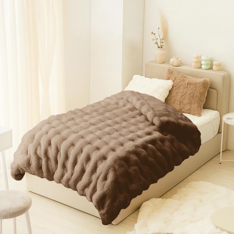 【WEB限定】 ASHEL ふわもこラビット プレミアム 毛布 ダブル チャコールブラウン