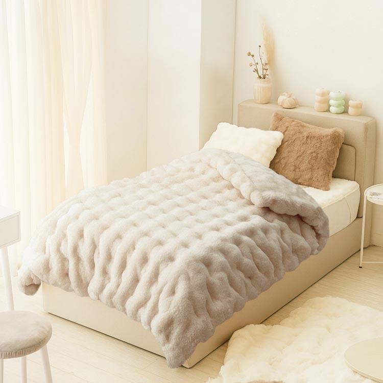 【WEB限定】 ASHEL ふわもこラビット プレミアム 毛布 ダブル ベージュ