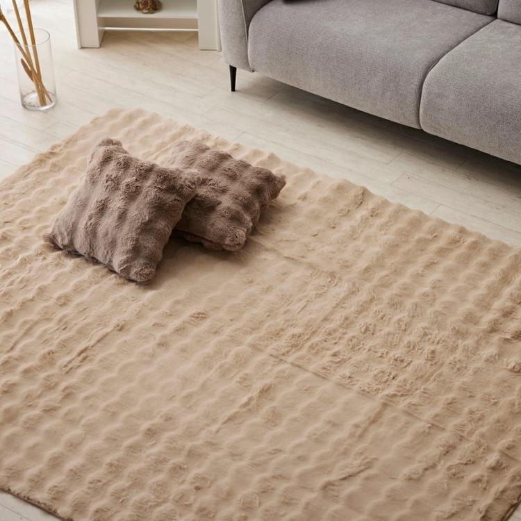 【WEB限定】 ASHEL ふわもこラビット プレミアム ラグ 190×190 ベージュ